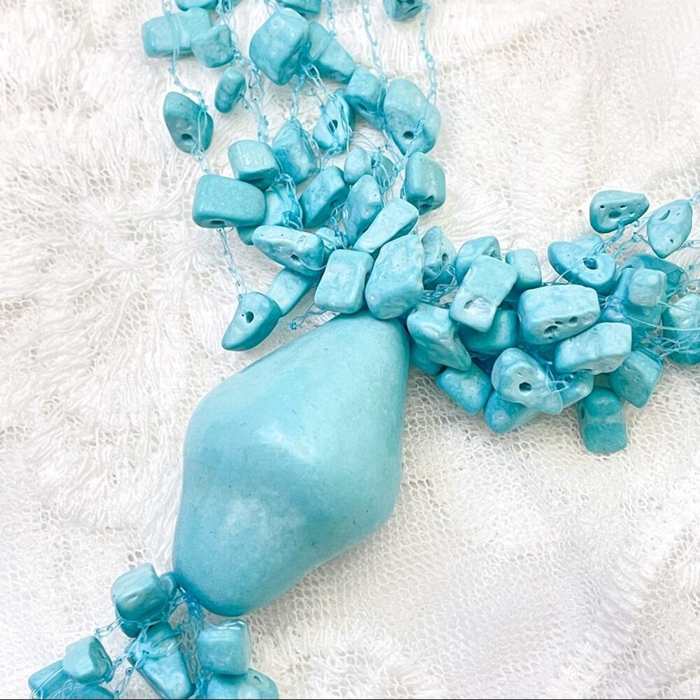 Necklace Blue Beaded Statement - image 6